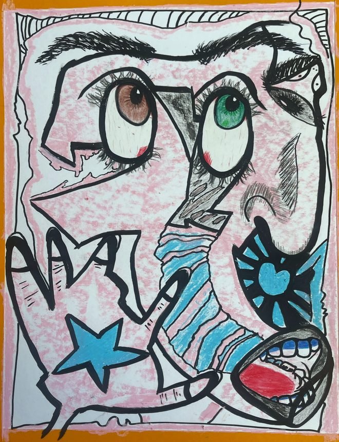all mediocre — oliepastel, acrylmarker & potloodmarker op papier