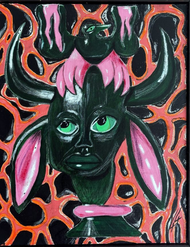 dit is een geit man — acryl & oliepastel op doek