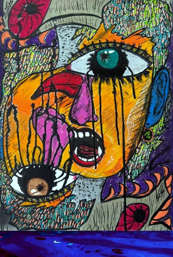 echoes — acryl, oliepastel & spuitverf op papier