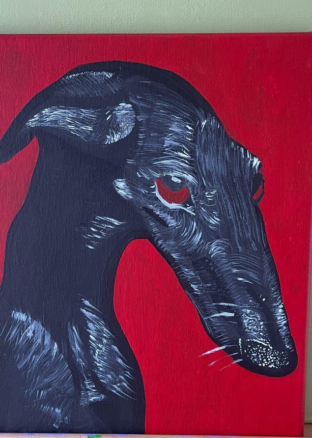 good dog — acryl & oliepastel op doek