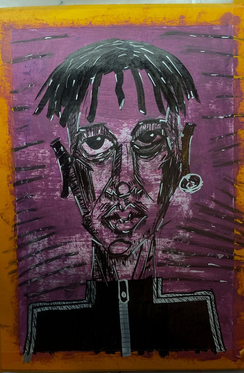 man with half zip — acryl & oliepastel op papier