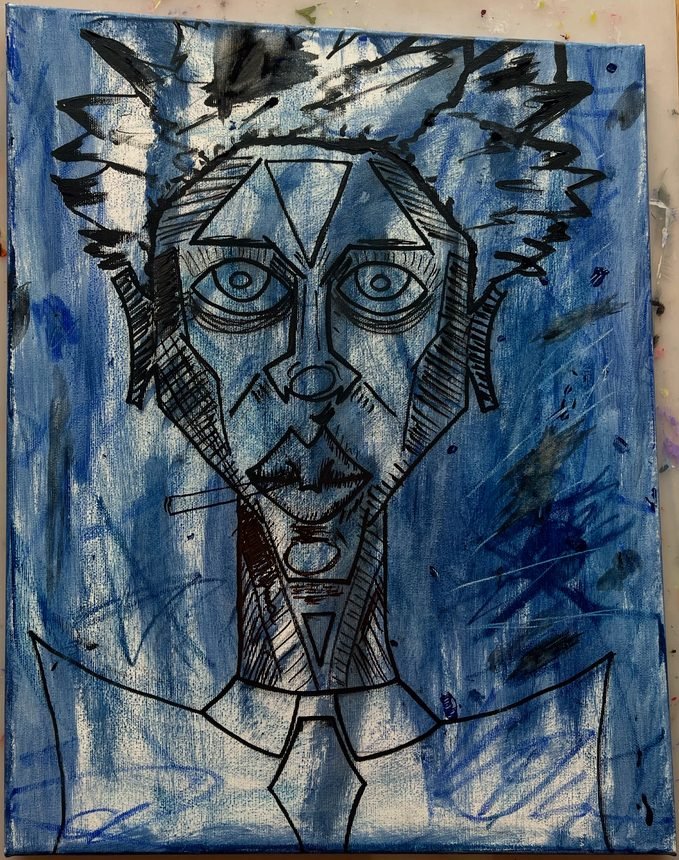 man with sig — acryl & oliepastel op doek