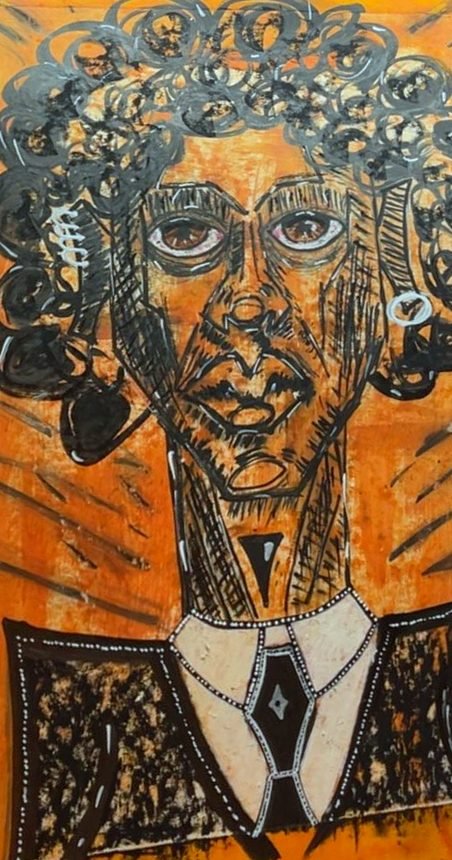 man with tie — acryl & oliepastel op papier
