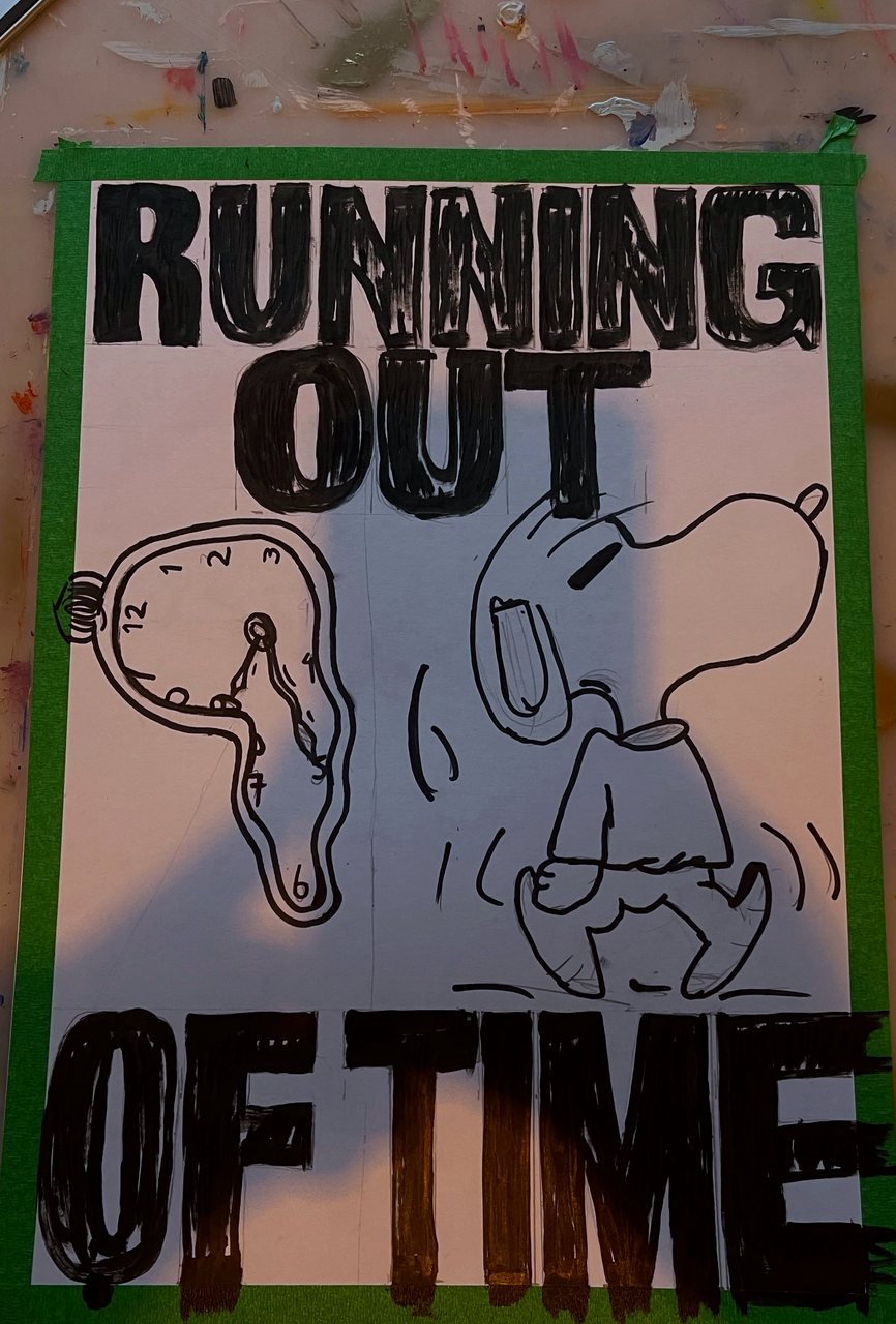 running out of time — acryl & oliepastel op papier